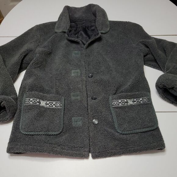 Outbrook Jackets & Blazers - Outbrook Coat Women M Fleece Jacket Grey long Sleeve Button Patch Pockets Collar